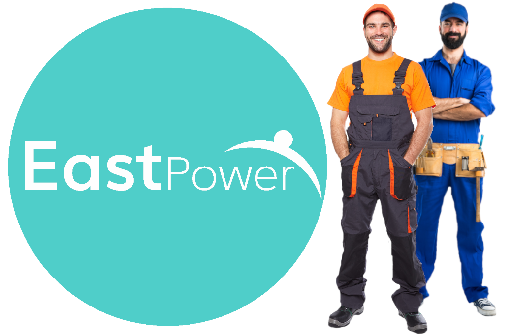 East Power Markenmotiv mit zwei Personen in Arbeitskleidung